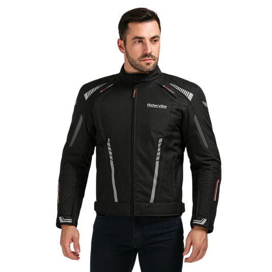 CE Armored Red & Black Waterproof Motorcycle Jacket for Men – Breathable, Reflective, All-Weather Riding Gear