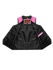 Kids Pink Leather Motorcycle Vest for Girls with Snap Button Closure