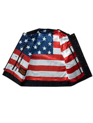 Club Biker Flag Lining Vest - Best Cowhide Leather Motorcycle Vest