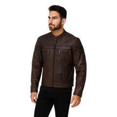 Men’s Durable Brown Cowhide Leather Jacket – Vented, Lined & Concealed Carry Ready