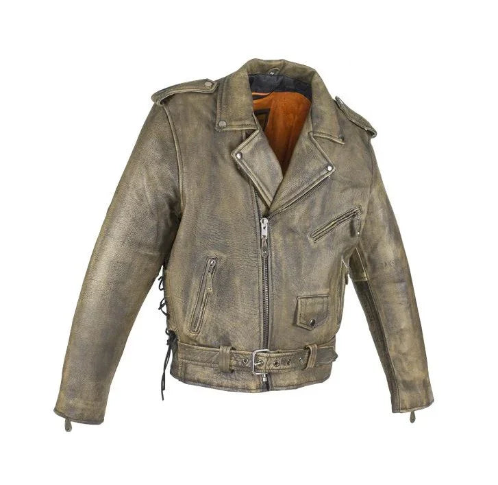 Men's Brown Leather Biker Jacket with Secure Gun Pockets