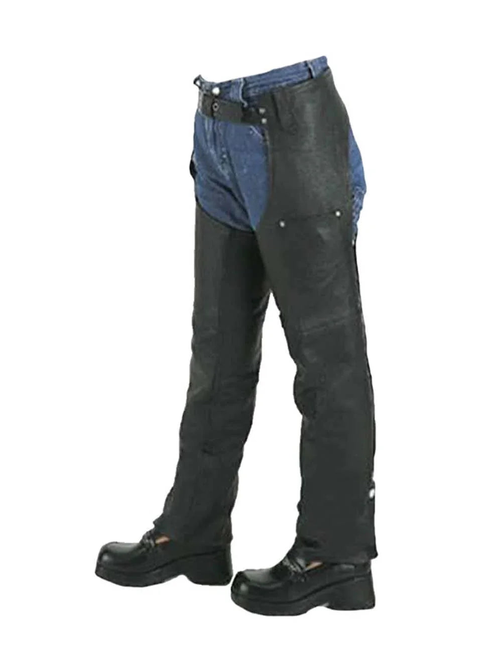Kids genuine leather motorcycle chaps with front pockets and side zipper