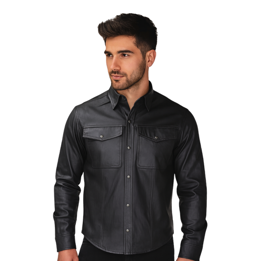 Durable Men’s Lightweight Leather Shirt – Cowhide for Summer Riding