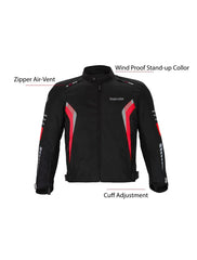 Highlighted view showing zipper vents, windproof collar, and cuff adjustability