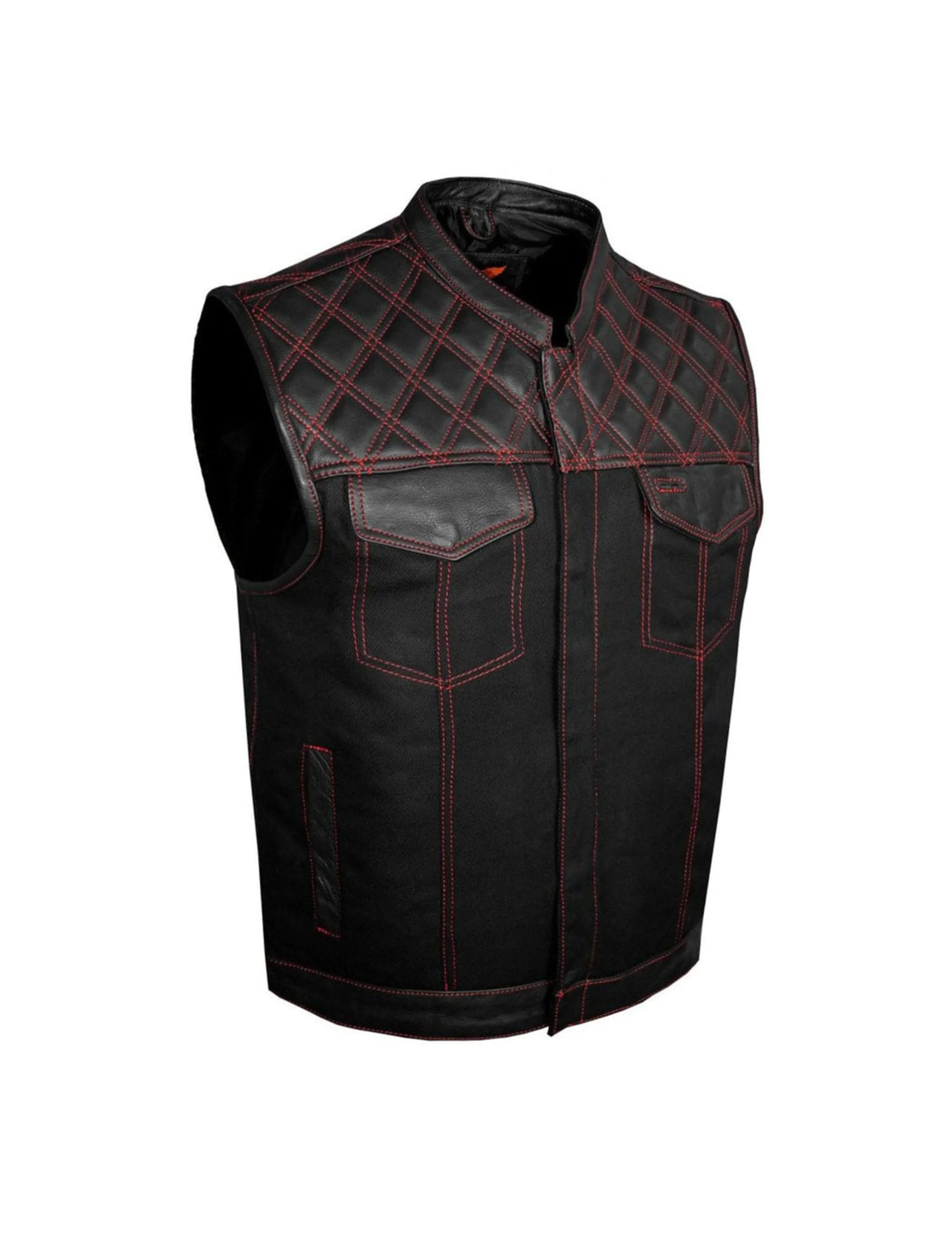Men’s Motorcycle Vest with Diamond Padding and Zipper Front