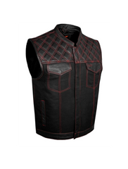 Men’s Motorcycle Vest with Diamond Padding and Zipper Front