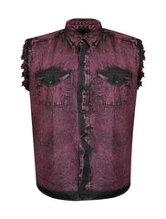 Men’s Biker Cutoff Cotton Denim Shirt Stonewash Chocolate Brown – Wide Wing Store