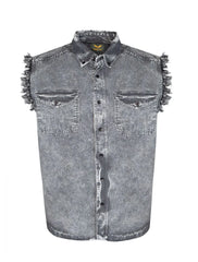 Men's Biker Cutoff Cotton Shirt Stonewash Grey