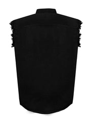 Men's Biker Cutoff Cotton Shirt Solid Black