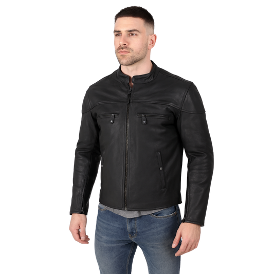 Men's Classic Cowhide Leather Racer Jacket – Concealed Carry & Ventilated Design
