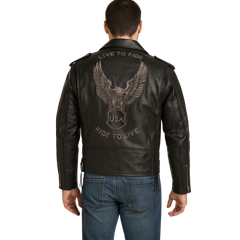 Men’s Leather Jacket with Embossed Eagle – Premium Cowhide Biker Style