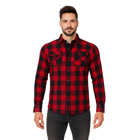 Men’s Plaided Flannel Shirt – Quilted Lined Riding Shirt with Removable Pads