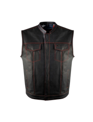 Club Biker Flag Lining Vest - Best Cowhide Leather Motorcycle Vest