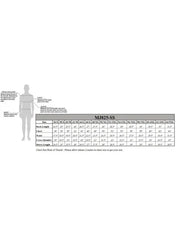 Size chart for men’s cowhide leather jacket with chest, back, and sleeve measurements