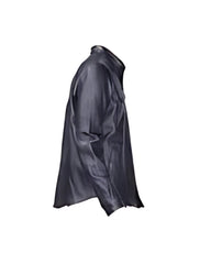 Side profile of men’s cowhide lightweight leather shirt