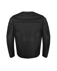 Back of men’s thick cowhide motorcycle jacket with clean seam design