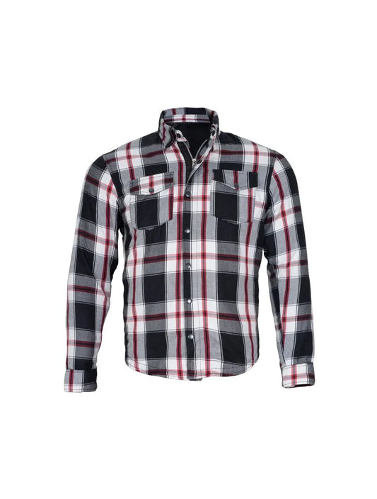 Men's Quilted Flannel Shirt Jacket - Black, White & Red Sleek Design Shirt