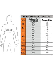 Size chart for men's leather motorcycle jacket – chest & jacket size