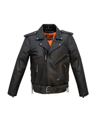 Men’s premium black leather biker jacket – front view