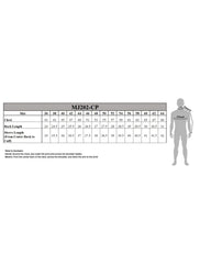 Men’s cowhide leather jacket sizing chart – chest, back, and sleeve