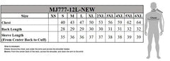 Size chart for men’s leather concealed carry shirt – chest, back, sleeve