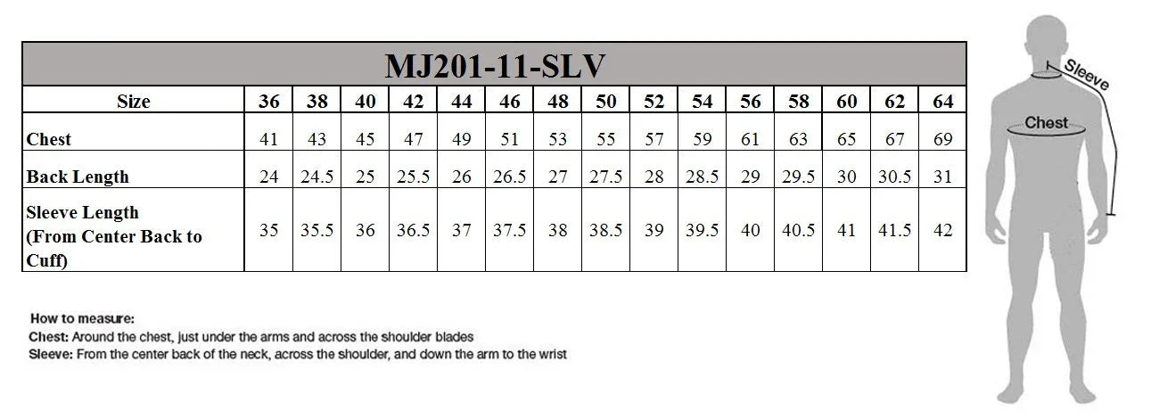 Detailed size chart for men’s motorcycle jackets including chest, back length, and sleeve measurements – Wide Wing Store