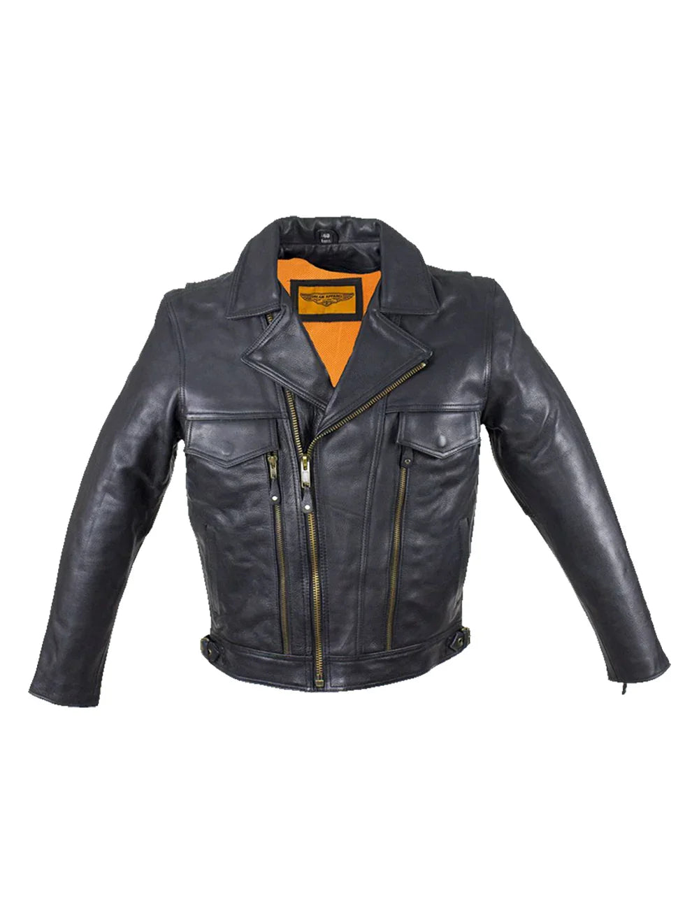 Front view of Men's Racer Leather Jacket with cuffs