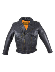 Front view of Men's Racer Leather Jacket with cuffs
