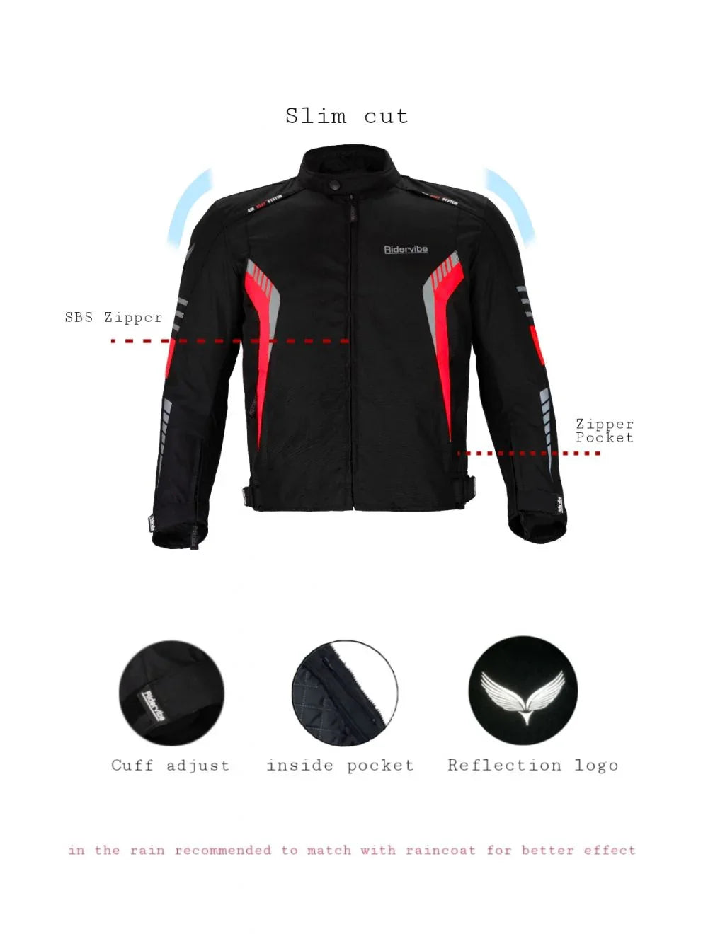 CE Armored Nylon - Red Black Waterproof Biker Jackets for Men