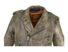 Close-up view of classic collar, epaulets, and leather texture