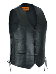 Men’s Concealed Carry Leather Vest – Premium Cowhide with Side Laces & Full Back Panel