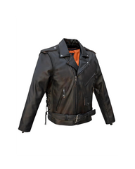 Side leather lacing and fit adjustment on men’s leather eagle jacket