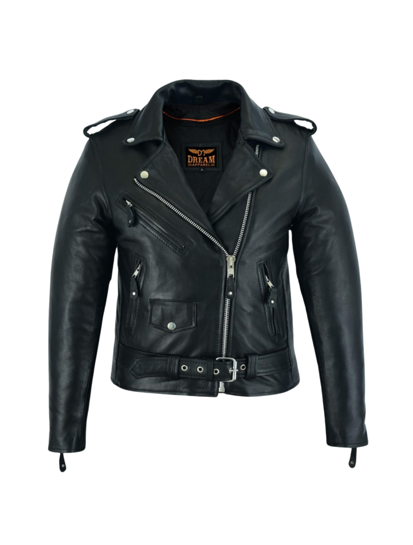 Women Motorcycle Classic Leather Jacket Premier Cowhide Leather Silver Hardware
