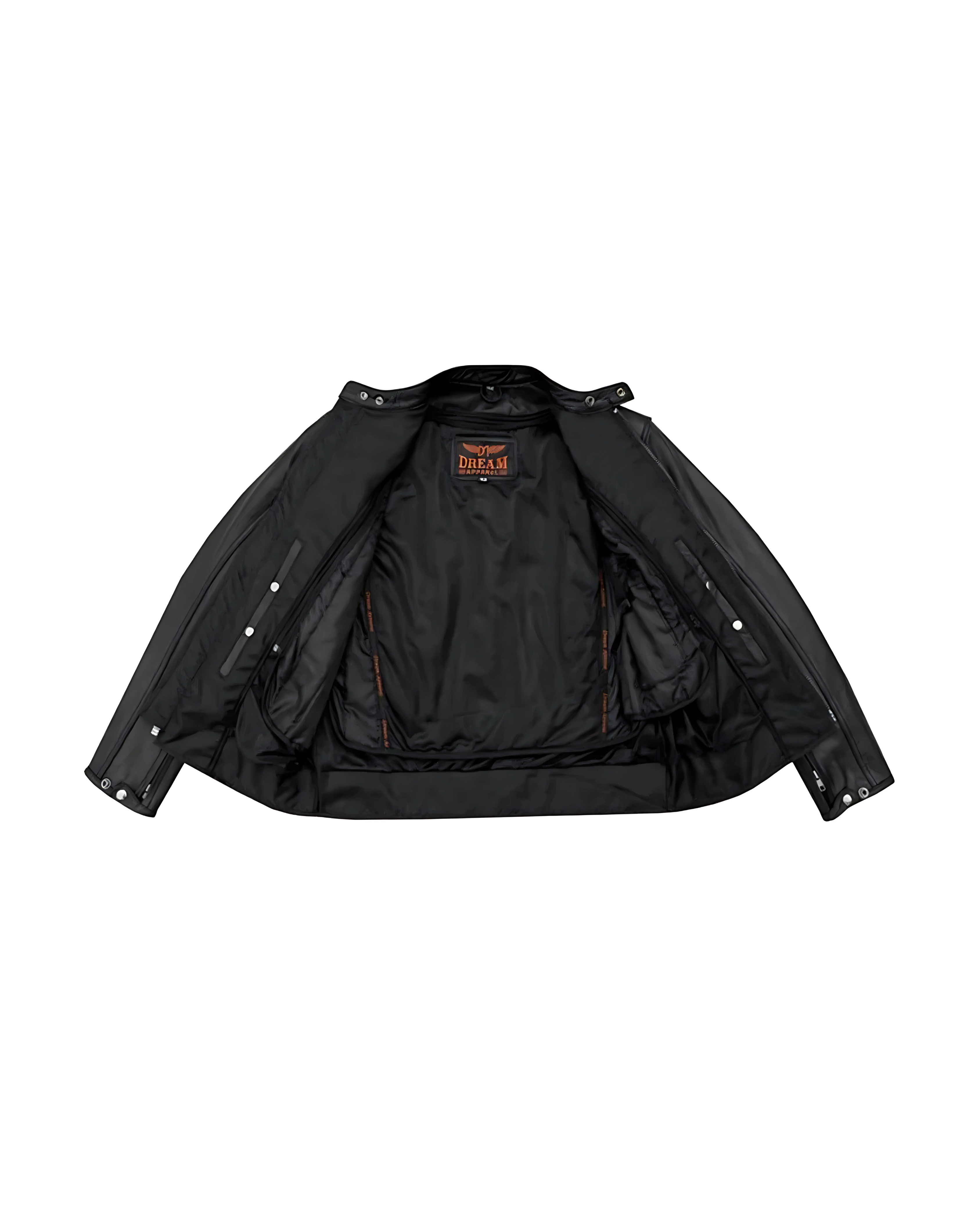 Inner zip-out liner of black men’s motorcycle jacket
