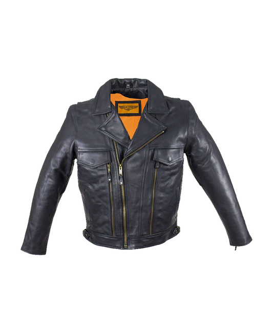 Mens Leather Racing Style Motorcycle Jacket