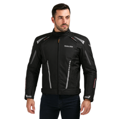 CE Armored Red & Black Waterproof Motorcycle Jacket for Men – Breathable, Reflective, All-Weather Riding Gear