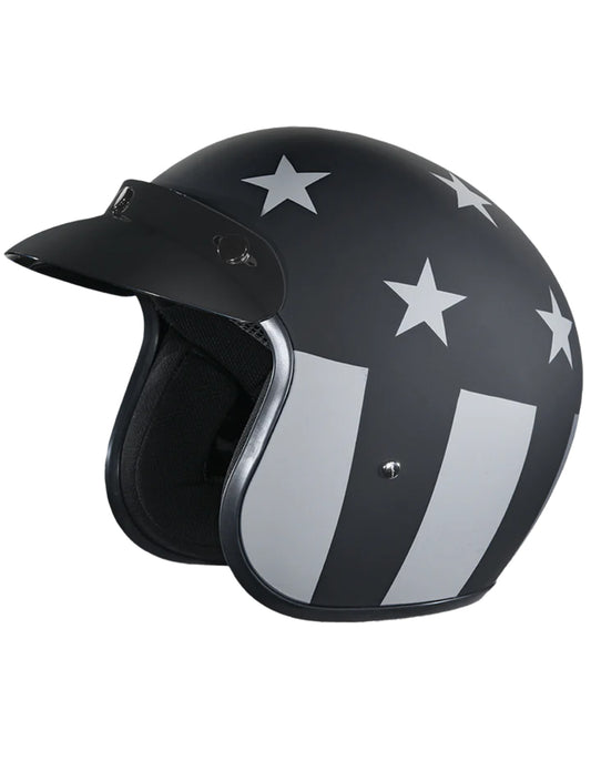 DOT Approved Daytona Cruiser Open Face Motorcycle Helmet - Men, Women & Youth - With Visor & Graphics - W/ Captain America Stealth