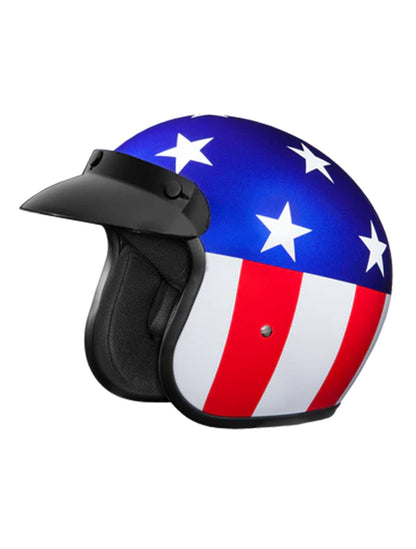 DOT Approved Daytona Cruiser Open Face Motorcycle Helmet - Men, Women & Youth - With Visor & Graphics - W/ Captain America