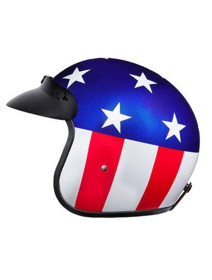 DOT Approved Daytona Cruiser Open Face Motorcycle Helmet - Men, Women & Youth - With Visor & Graphics - W/ Captain America