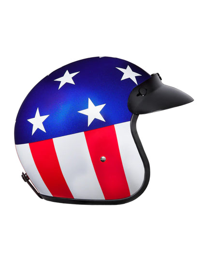 DOT Approved Daytona Cruiser Open Face Motorcycle Helmet - Men, Women & Youth - With Visor & Graphics - W/ Captain America