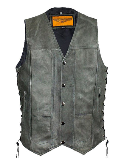 Men's Gray Vest with Concealed Carry Pockets & Side Laces