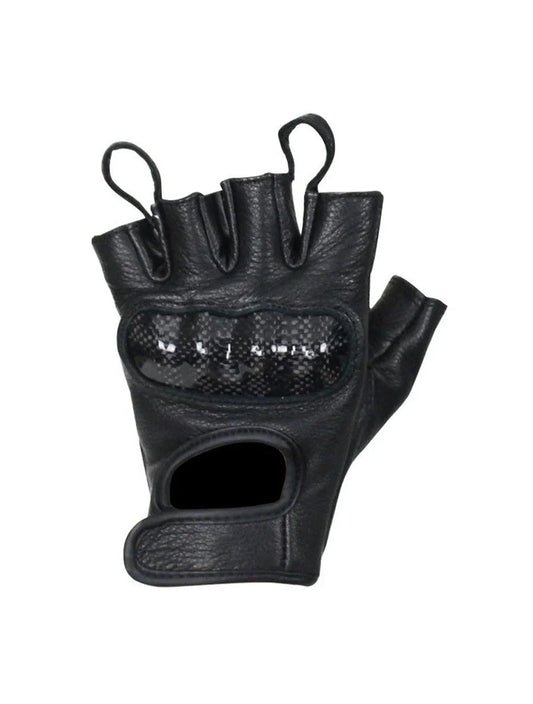 Premium Deer Skin Gel Palm Fingerless Riding Gloves