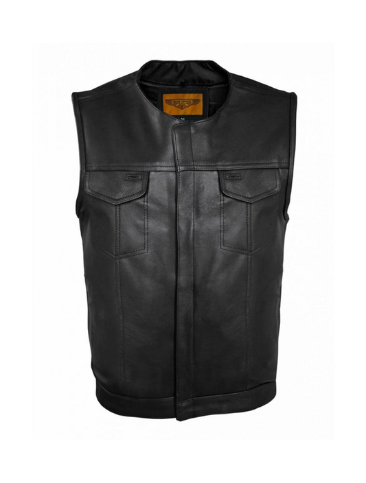 Mens SOA Style Motorcycle Club Vest® Conceal Gun Pockets Heavy Duty Premium Leather