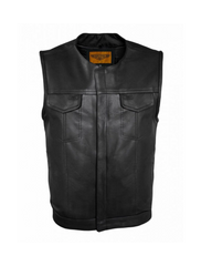 Mens SOA Style Motorcycle Club Vest® Conceal Gun Pockets Heavy Duty Premium Leather