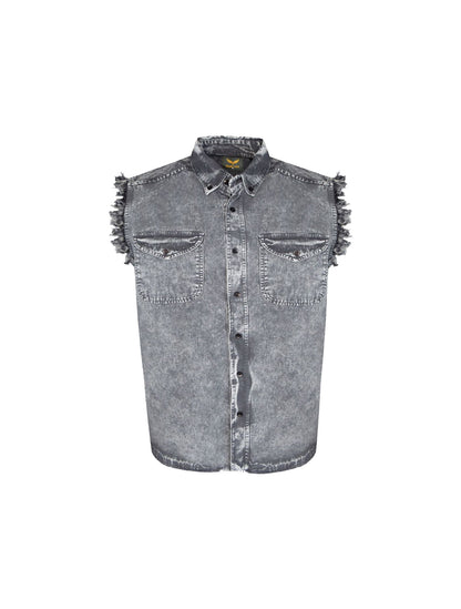 Men's Biker Cutoff Cotton Shirt Stonewash Grey