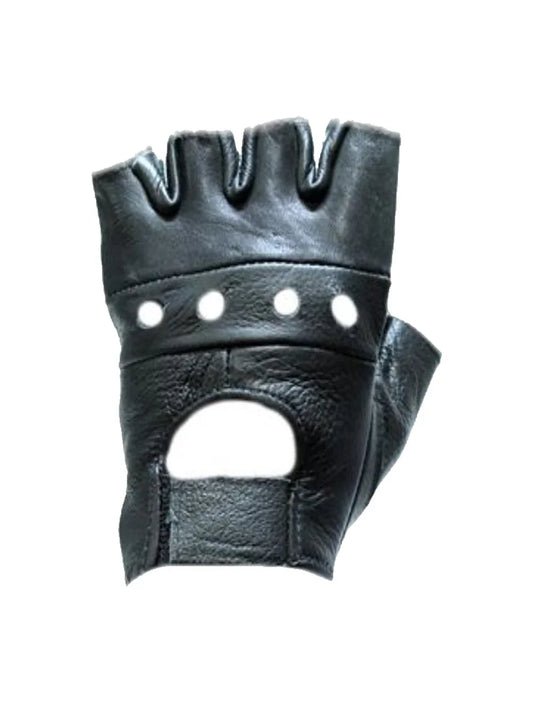 Fingerless Naked Cowhide Leather Motorcycle Gloves