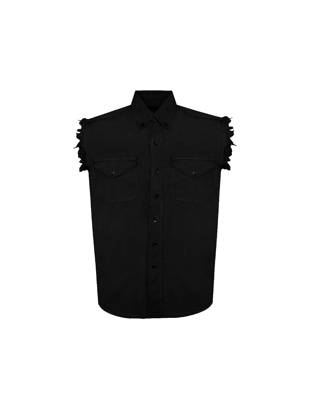 Men's Biker Cutoff Cotton Shirt Solid Black