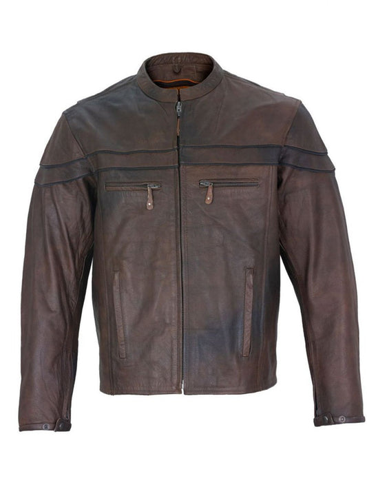 Durable Brown Cowhide Leather Jacket for Men