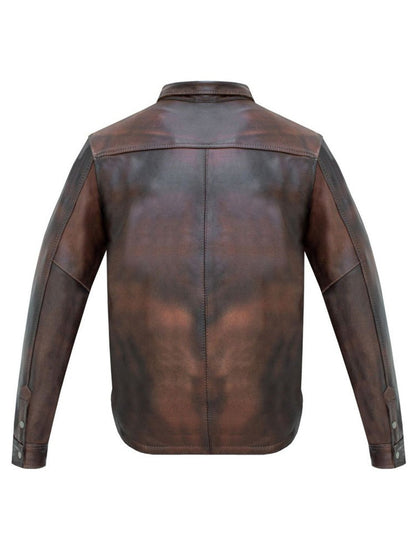 Men's Distressed Brown Leather Shirt with Concealed Carry