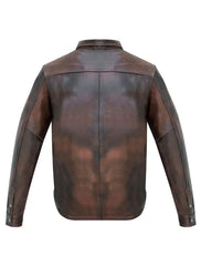 Men's Distressed Brown Leather Shirt with Concealed Carry